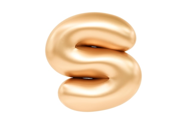 3D Letter S made of realistic helium golden balloon Premium 3d illustration