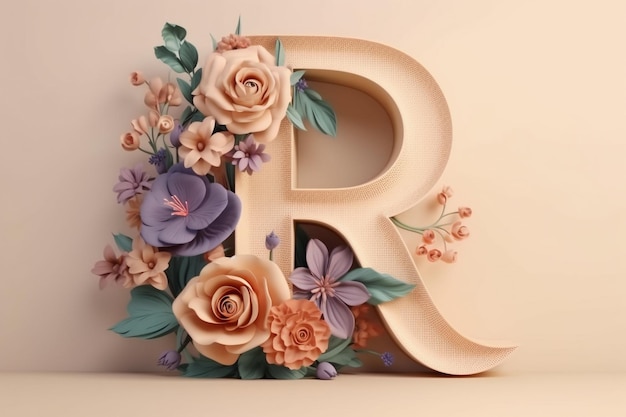 3D Letter with Flowers Ai generative