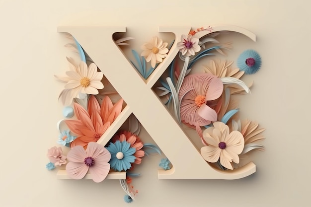 3D Letter with Flowers Ai generative