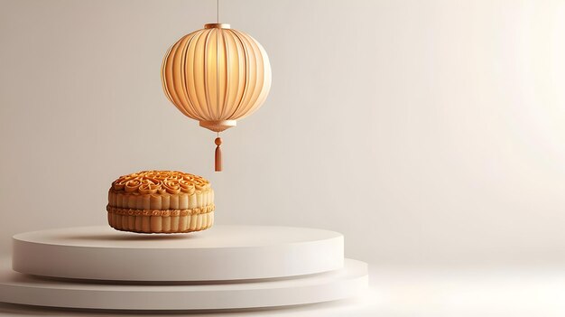 Photo 3d levitating lantern and mooncake with mid autumn festival text concept as a lantern and mooncake l