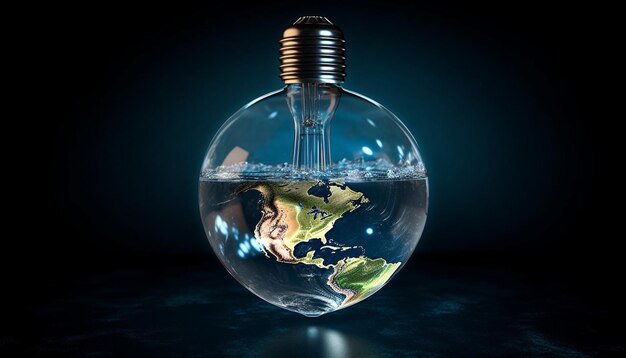 a 3D light bulb filled with crystal clear water