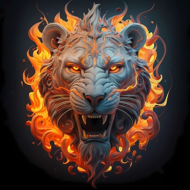 3d Lion head in fire style