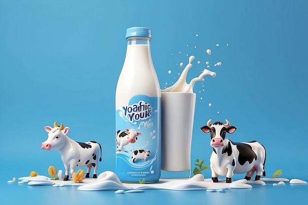 3d liquid yogurt drink ad template Milk probiotic product advertising banner Bottle