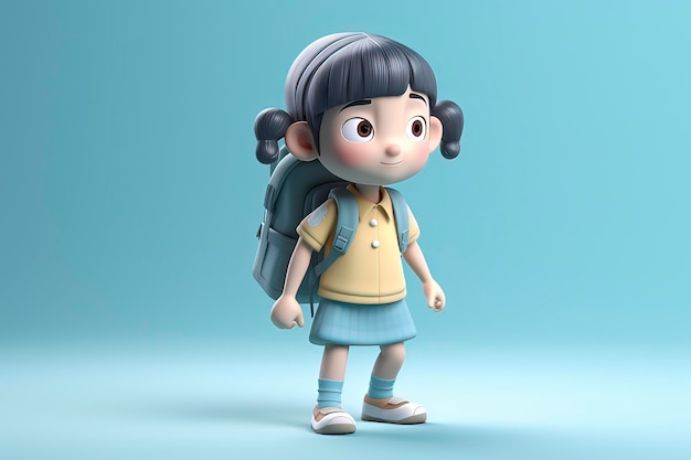 3D little boy carrying a backpack to school AI technology generated image