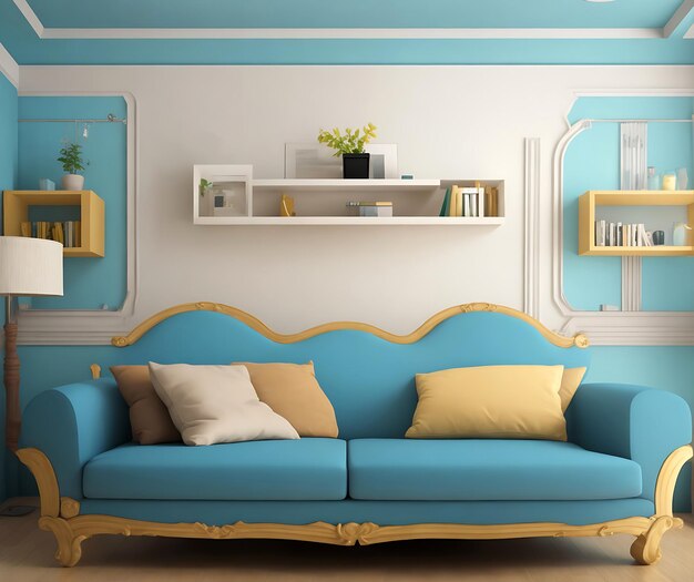 3D living room Interior with sofa illustration