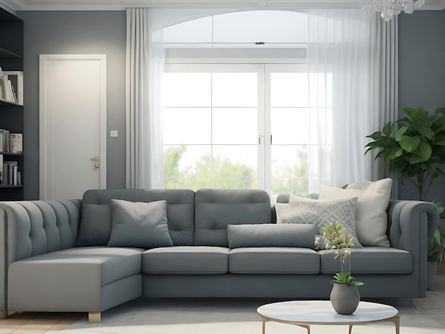 3D living room Interior with sofa illustration