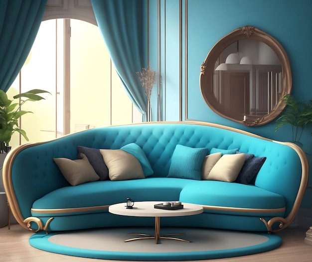 3D living room Interior with sofa illustration