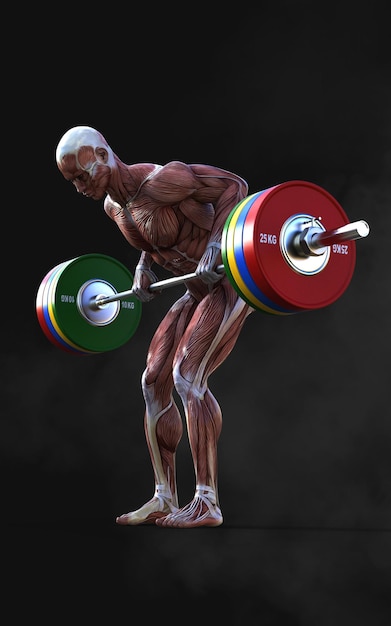 3d llustration of a man lifting a barbell with the word barbell on it