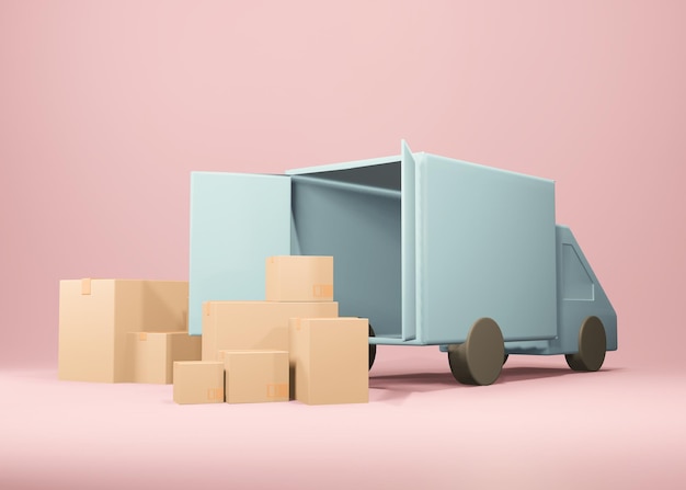 3d Logistic application service concept Global logistics networ smartphone and packaging on pink background 3d render