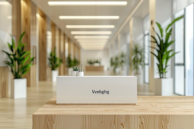 Photo 3d logo mockup on office receptionist desk