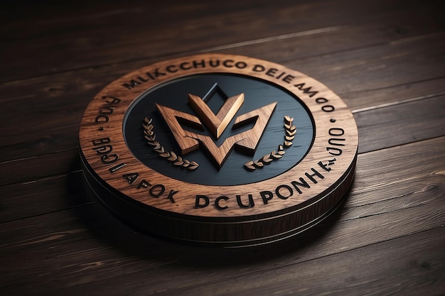 3D logo mockup with dark wooden