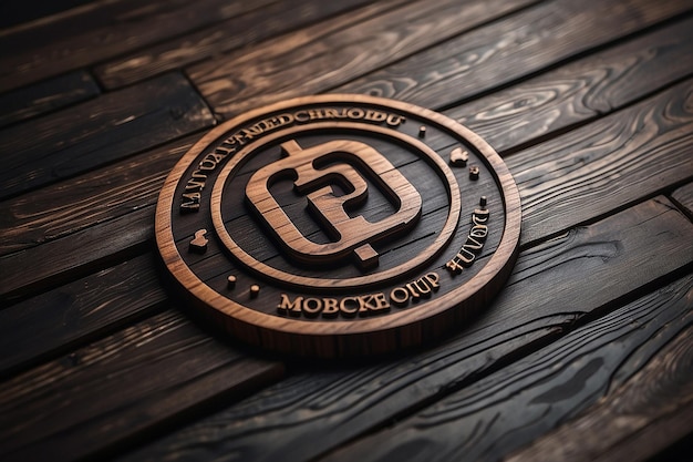 3D logo mockup with dark wooden