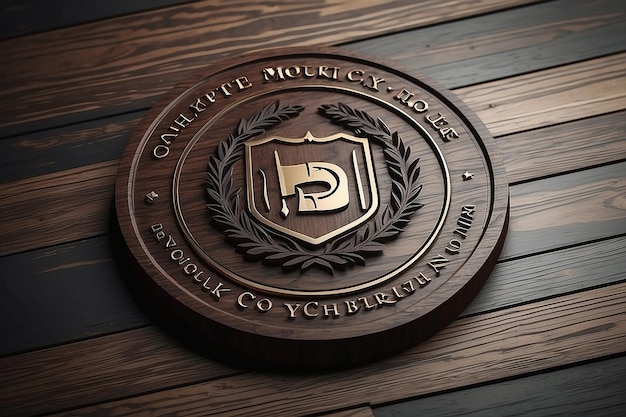 3D logo mockup with dark wooden