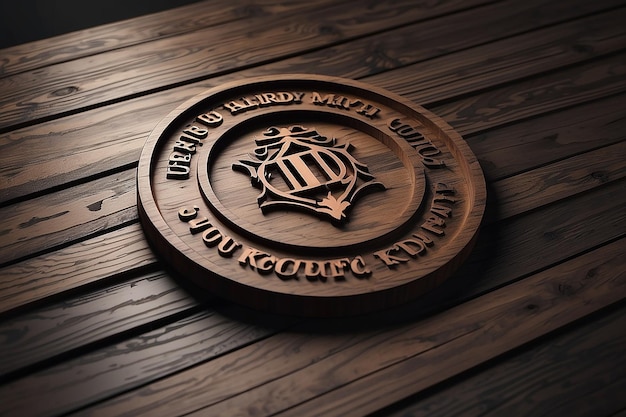 3D logo mockup with dark wooden