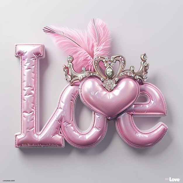 3D love text diamond combination in the middle