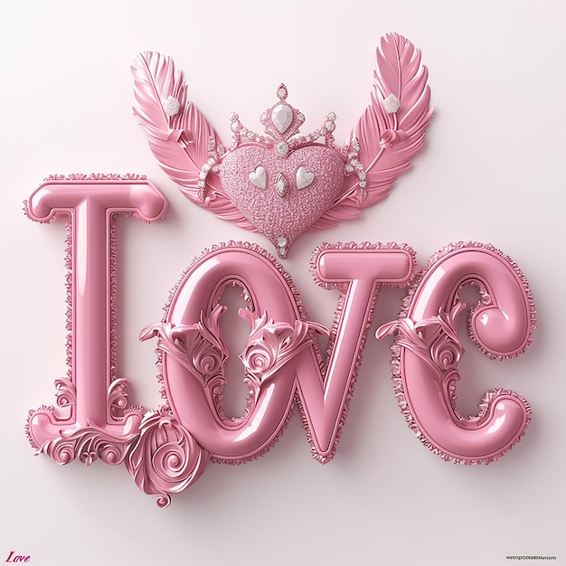 3D love text diamond combination in the middle