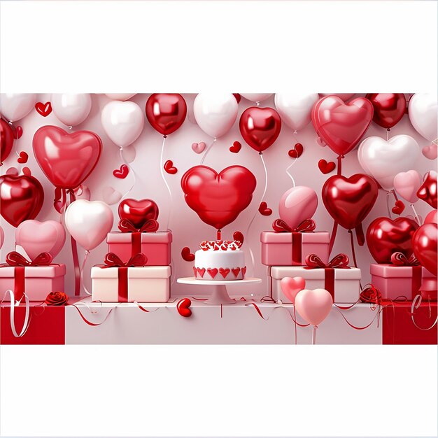 Photo 3d lovethemed birthday banner with high detail and realism