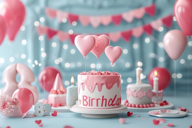 3D Lovethemed Birthday Banner with High Detail and Realism