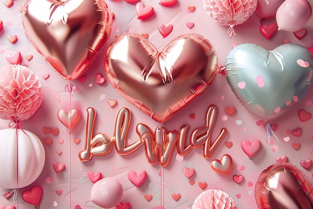 Photo 3d lovethemed birthday banner with high detail and realism