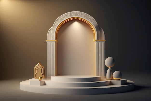 3D luxurious and elegant Islamic-themed podium for product display, Ramadan podium. AI Generated