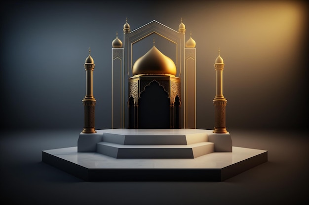 3D luxurious and elegant Islamic-themed podium for product display, Ramadan podium. AI Generated