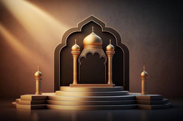 3D luxurious and elegant Islamic-themed podium for product display, Ramadan podium. AI Generated