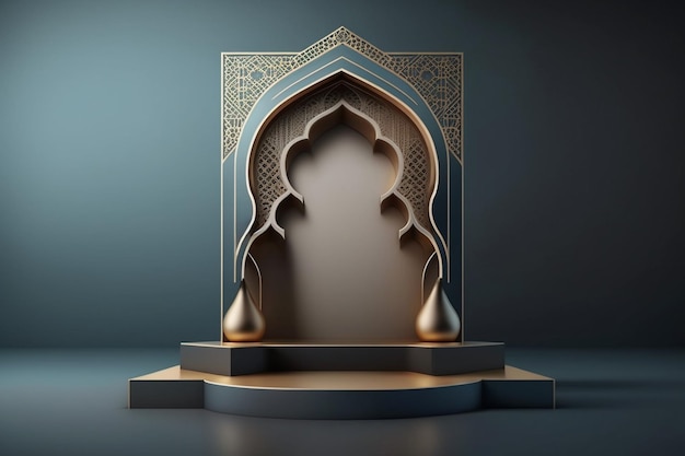 3D luxurious and elegant Islamic-themed podium for product display, Ramadan podium. AI Generated