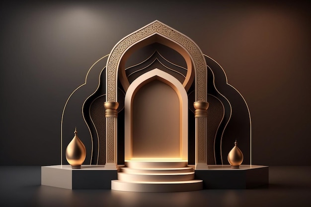 3D luxurious and elegant Islamic-themed podium for product display, Ramadan podium. Generative AI