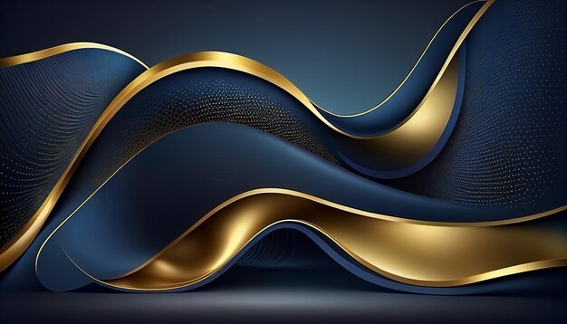 3D luxury dark blue and gold lines background with light Generative AI