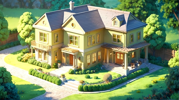 3d luxury house on green land