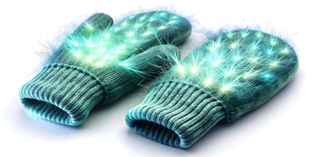 Photo 3d macro shot of futuristic mittens with glowing fiber technology closeup of hightech materials