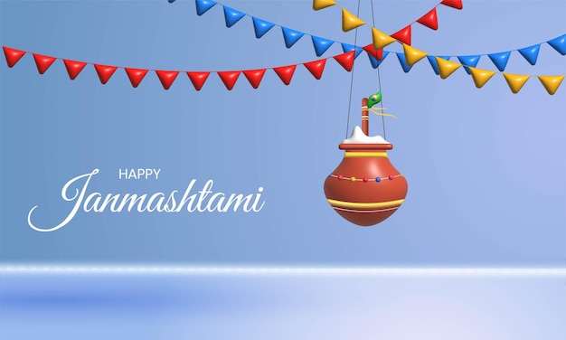 3d makhan matki hanging with Decorative and Typography for Janmashtami