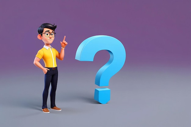 Photo 3d male cartoon character with question mark