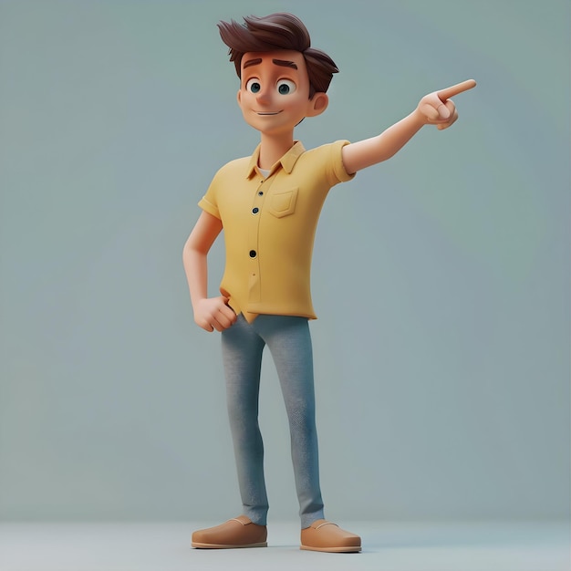 3D Male Character Pointing Next To Him