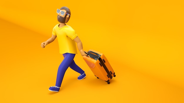 3d male tourist character with travel bag