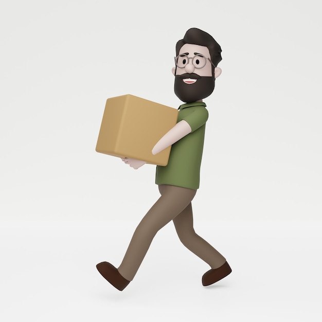 3D Man Carrying Delivering Parcel Package Box