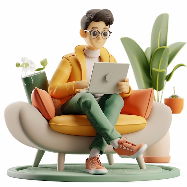 3d man casual work from home technology