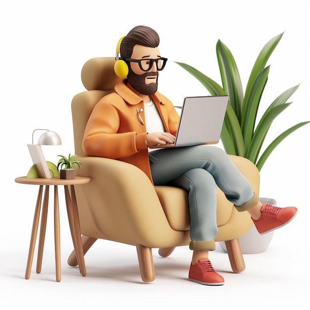 3d man casual work from home technology