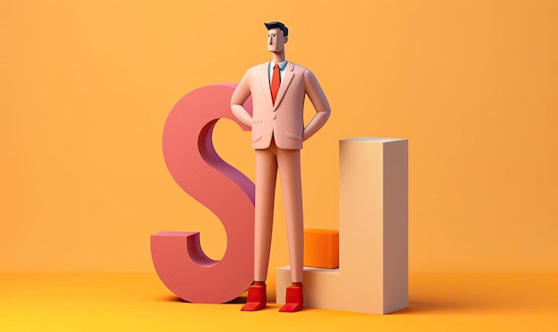 3d man standing next to an object