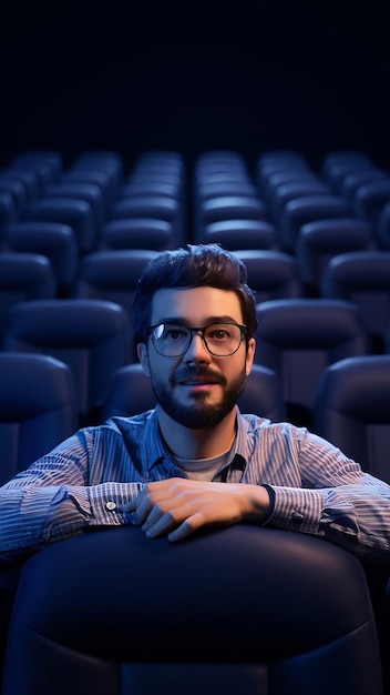 3d man watching a movie at the cinema