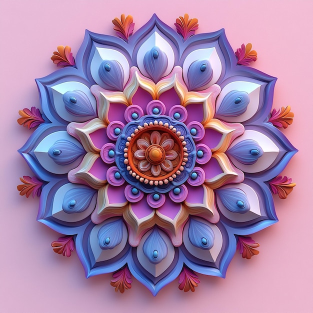 Photo a 3d mandala in purple tones in the shape of a flower meditation concentration yoga