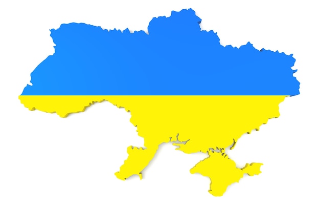 3D map of Ukraine in Ukrainian flag colors