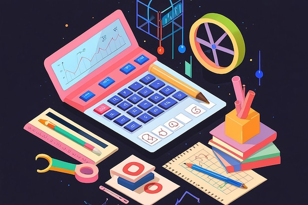 Photo 3d mathematics tools flat illustration