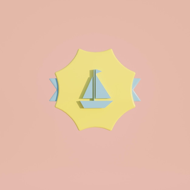 3d medal coin with boat icon