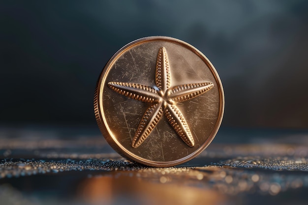 Photo 3d medal coin with starfish icon