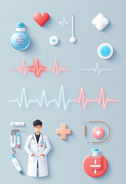 3D Medical Illustration Set Pulse and Pharmacy Graphics for Web Design