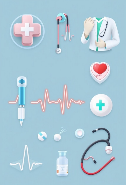 3D Medical Illustration Set Pulse and Pharmacy Graphics for Web Design