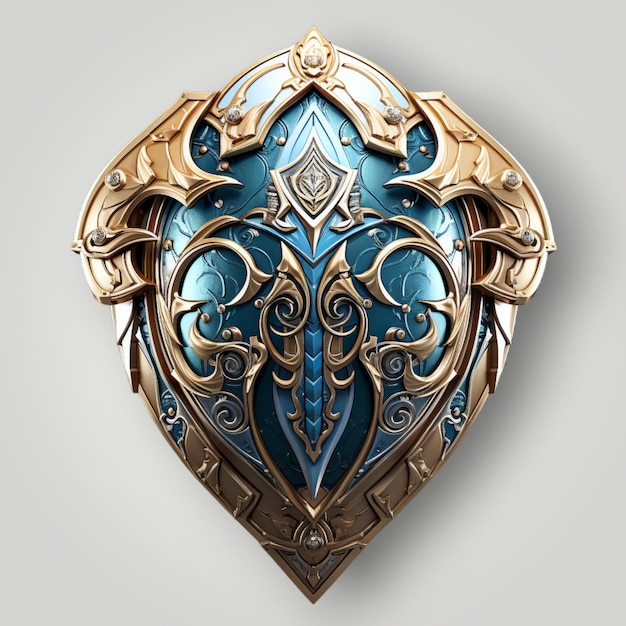 3d metalic shield on a light background in style blue silver and gold tones