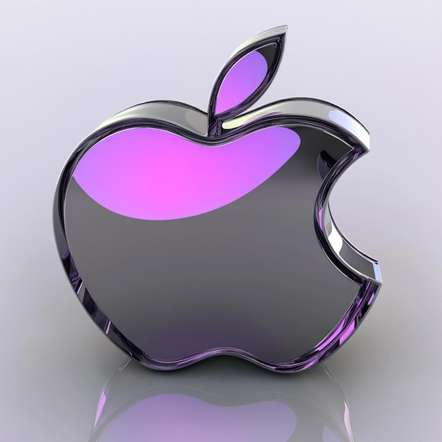 Photo 3d metallic apple logo in grey with bold purple reflections