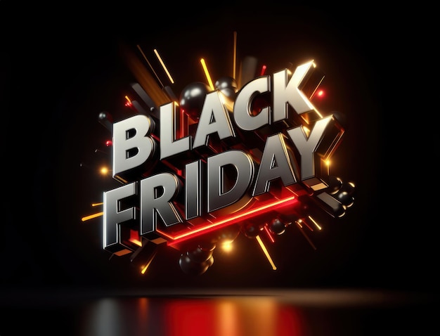 3d metallic black friday text on dark background